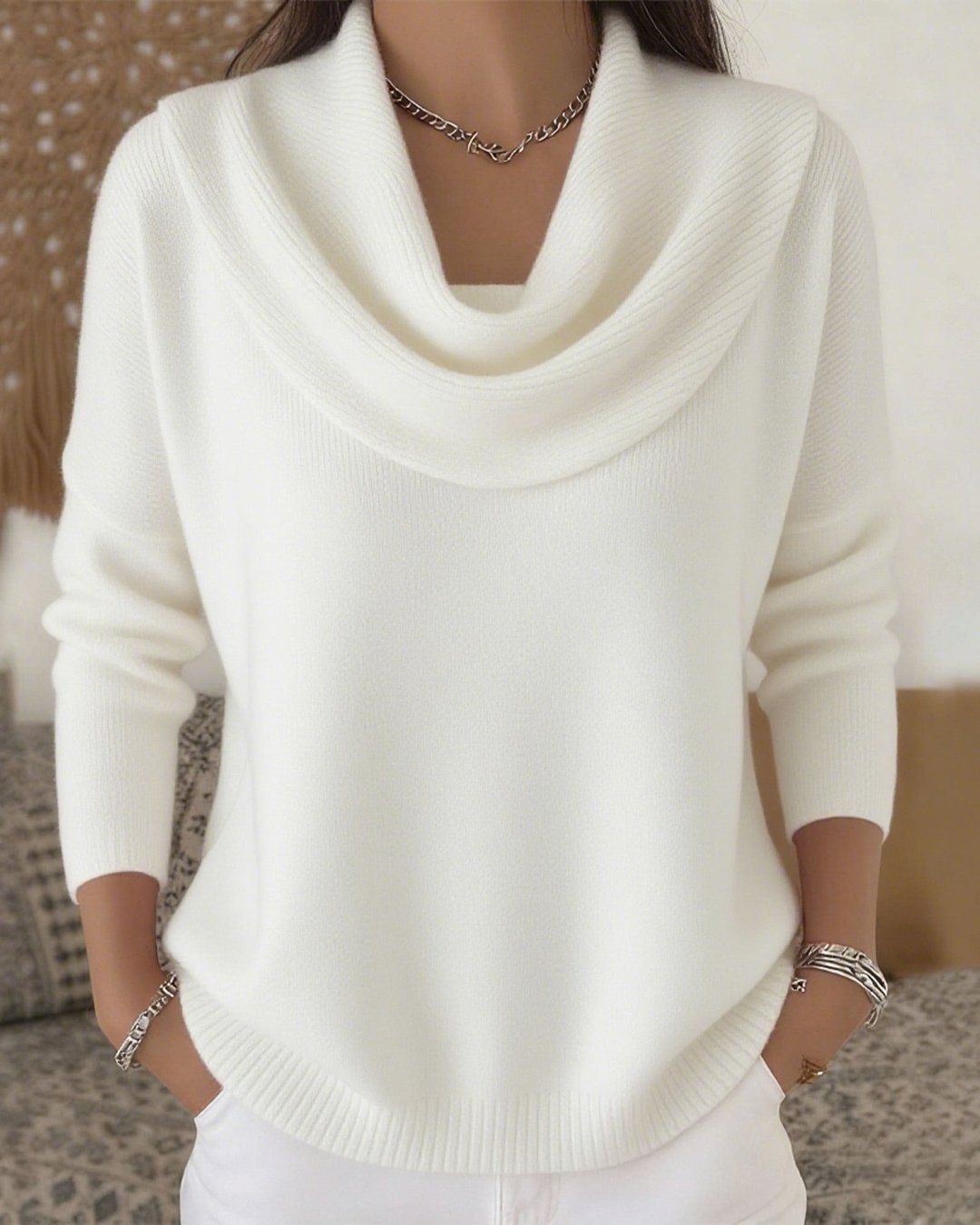 Women's Soft Draped Cowl Neck Pullover Sweater
