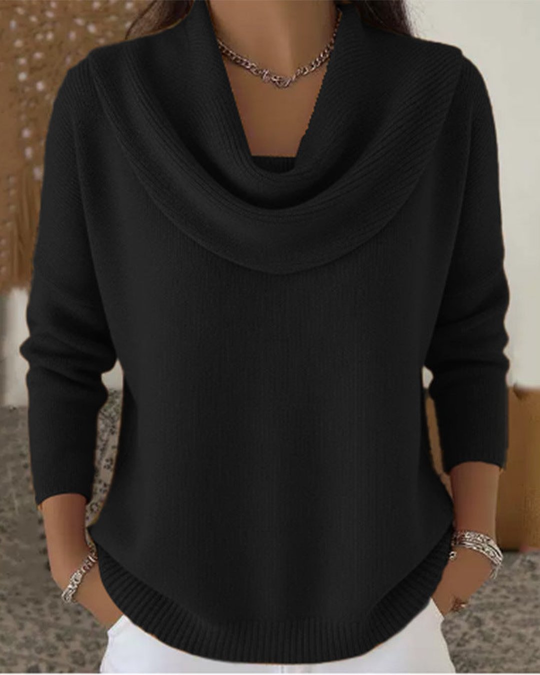 Women's Soft Draped Cowl Neck Pullover Sweater