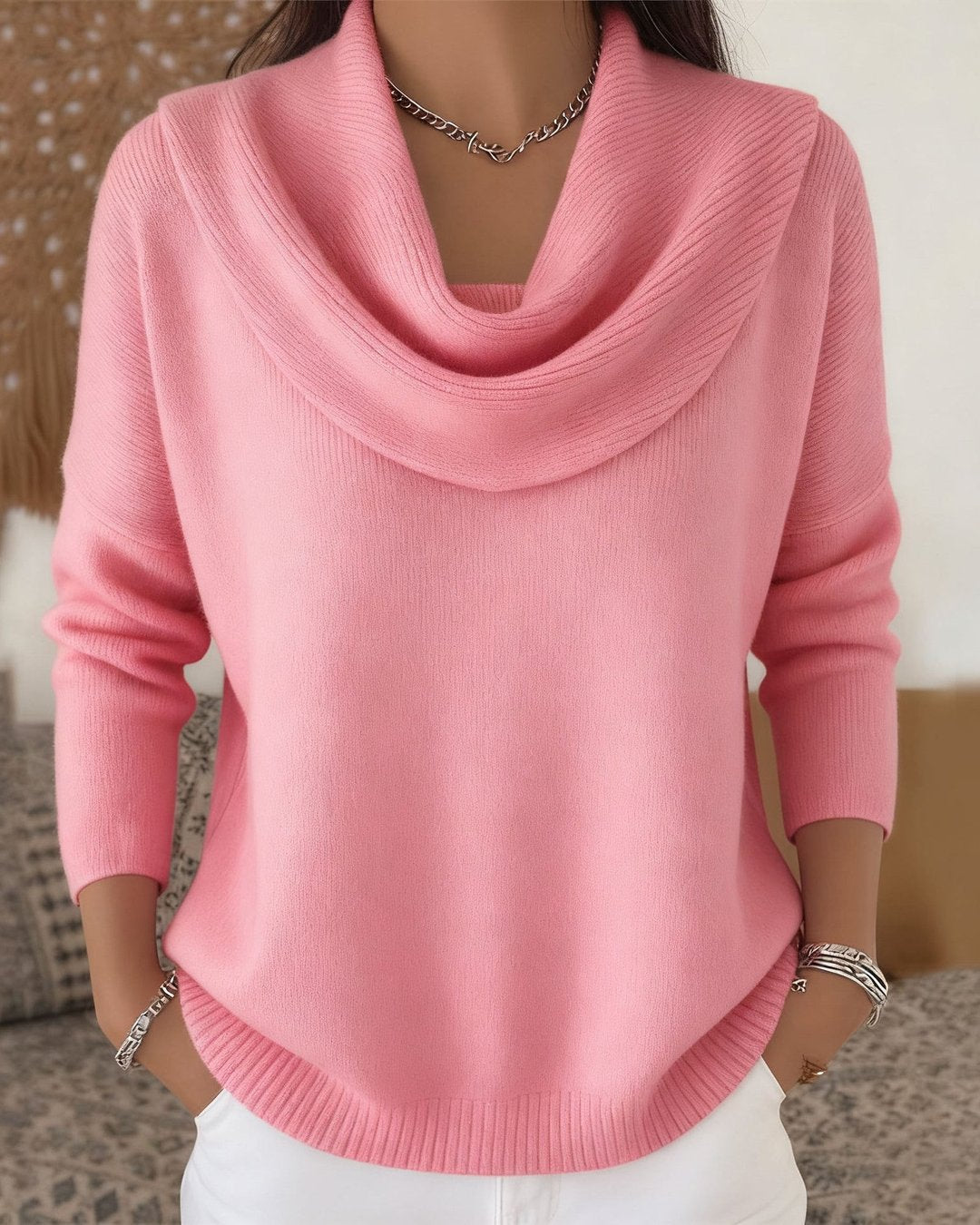 Women's Soft Draped Cowl Neck Pullover Sweater