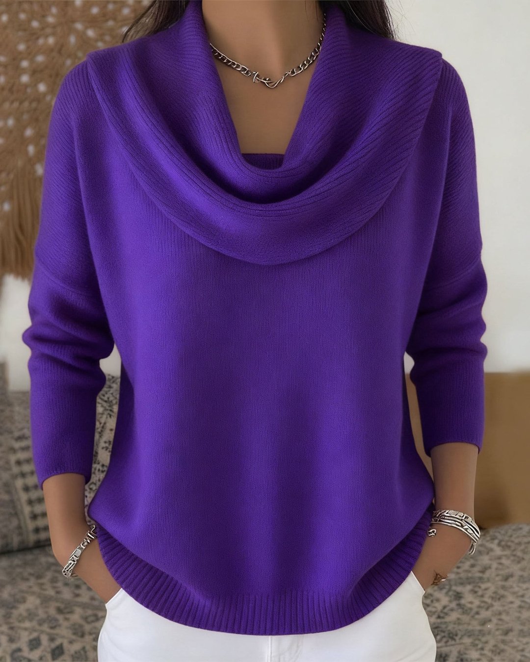 Women's Soft Draped Cowl Neck Pullover Sweater