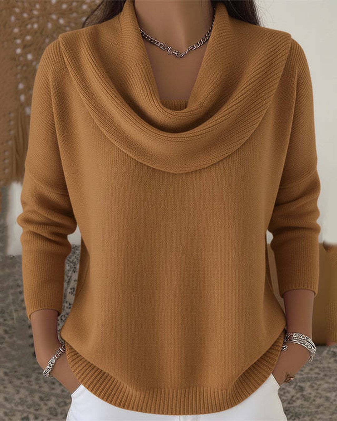 Women's Soft Draped Cowl Neck Pullover Sweater