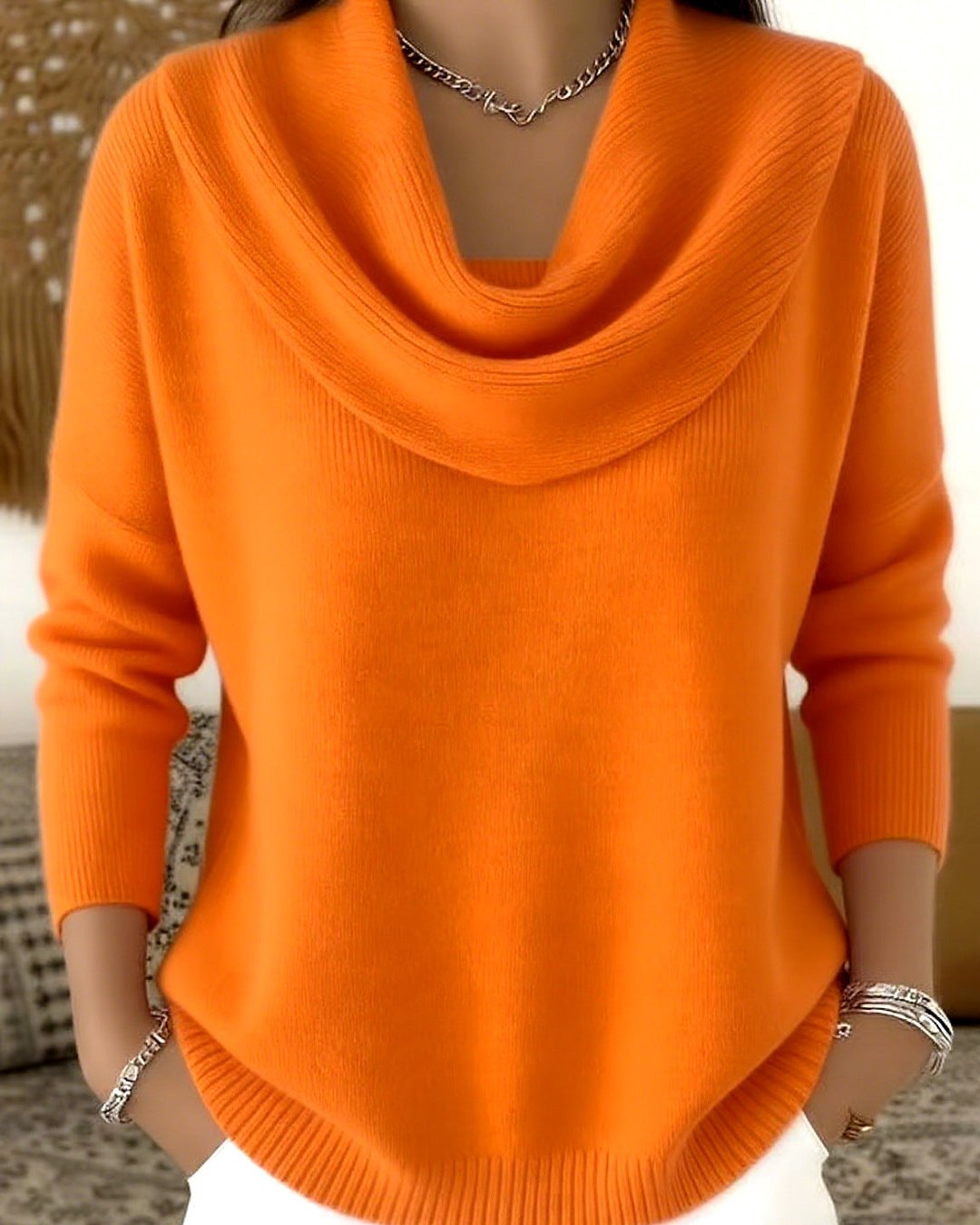 Women's Soft Draped Cowl Neck Pullover Sweater