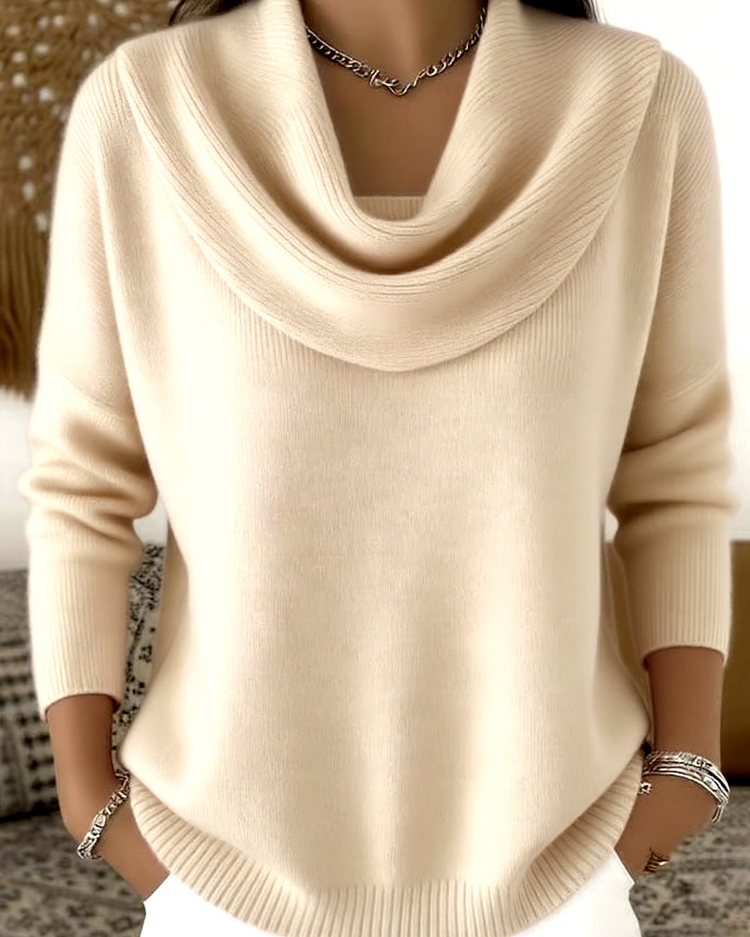 Women's Soft Draped Cowl Neck Pullover Sweater