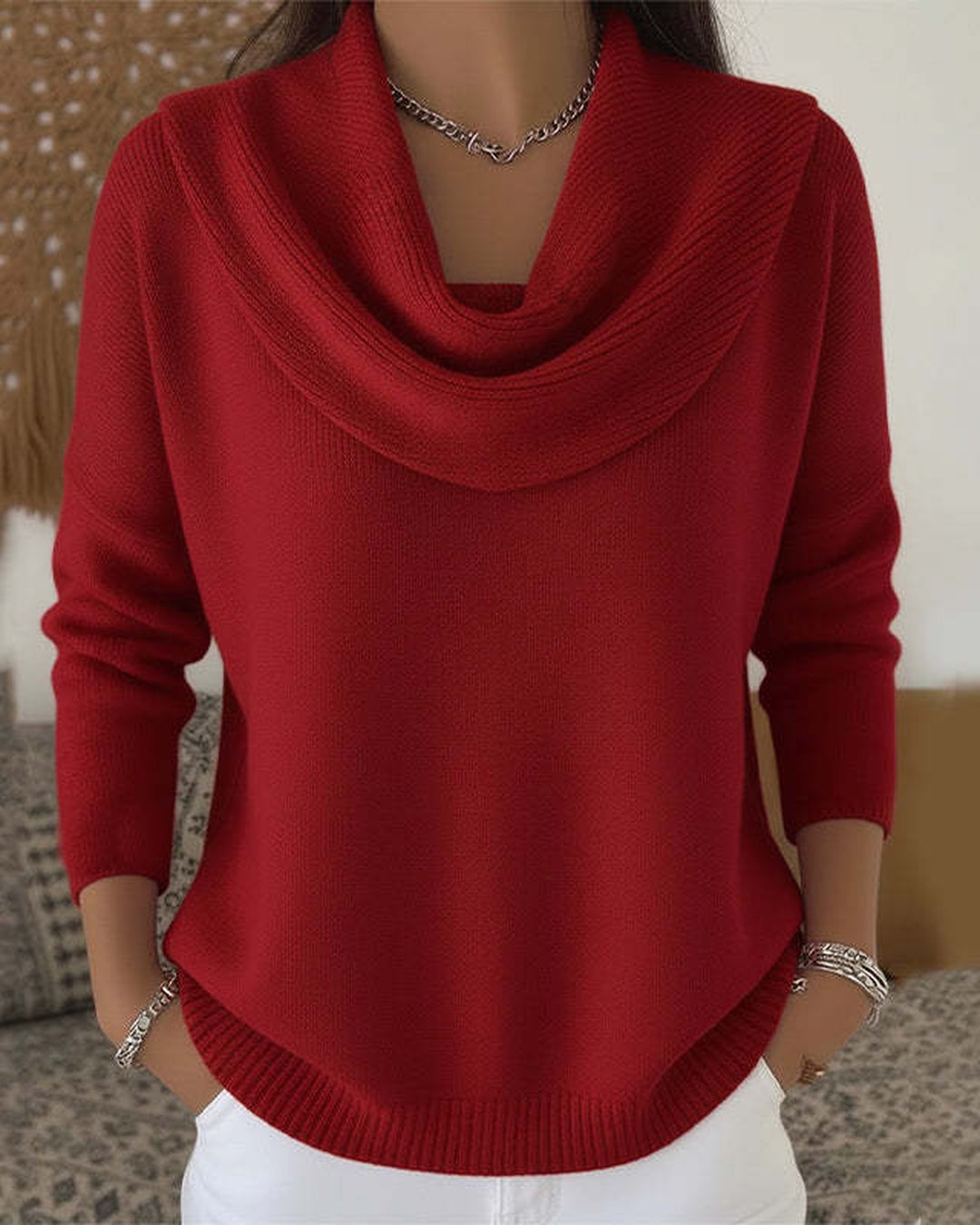 Women's Soft Draped Cowl Neck Pullover Sweater