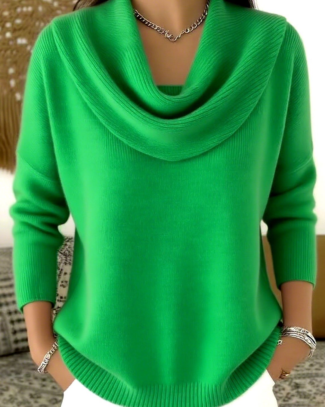 Women's Soft Draped Cowl Neck Pullover Sweater