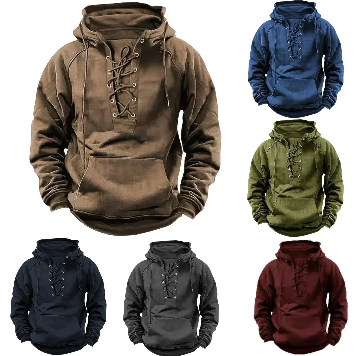 Men's Heavyweight Cotton Fleece Lace Up Hoodie Regular Fit