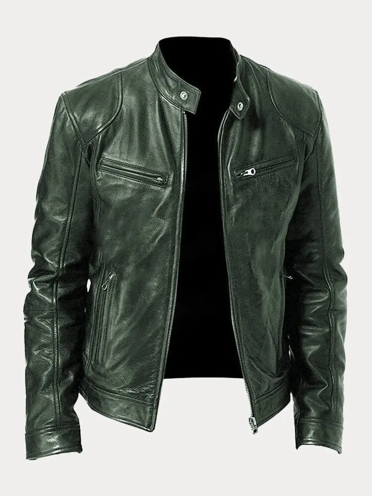 Men's Classic Leather Biker Jacket Tailored Fit