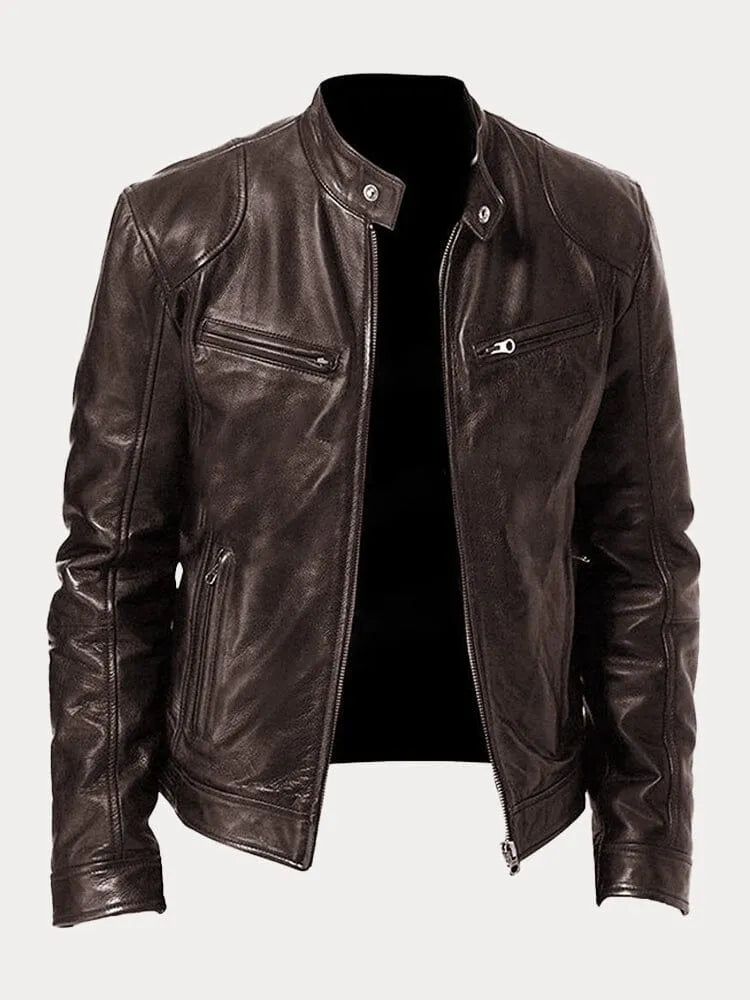Men's Classic Leather Biker Jacket Tailored Fit