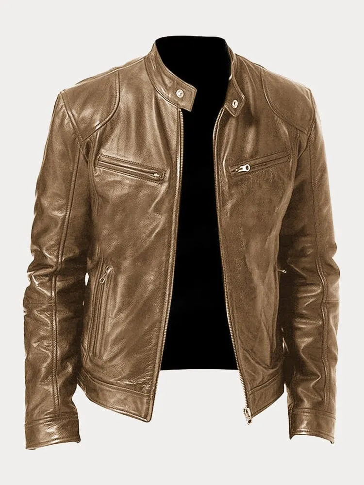 Men's Classic Leather Biker Jacket Tailored Fit