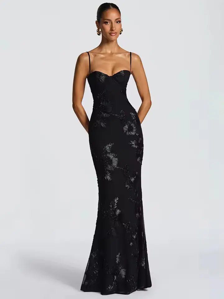 Floral Embroidered Prom Maxi Dress