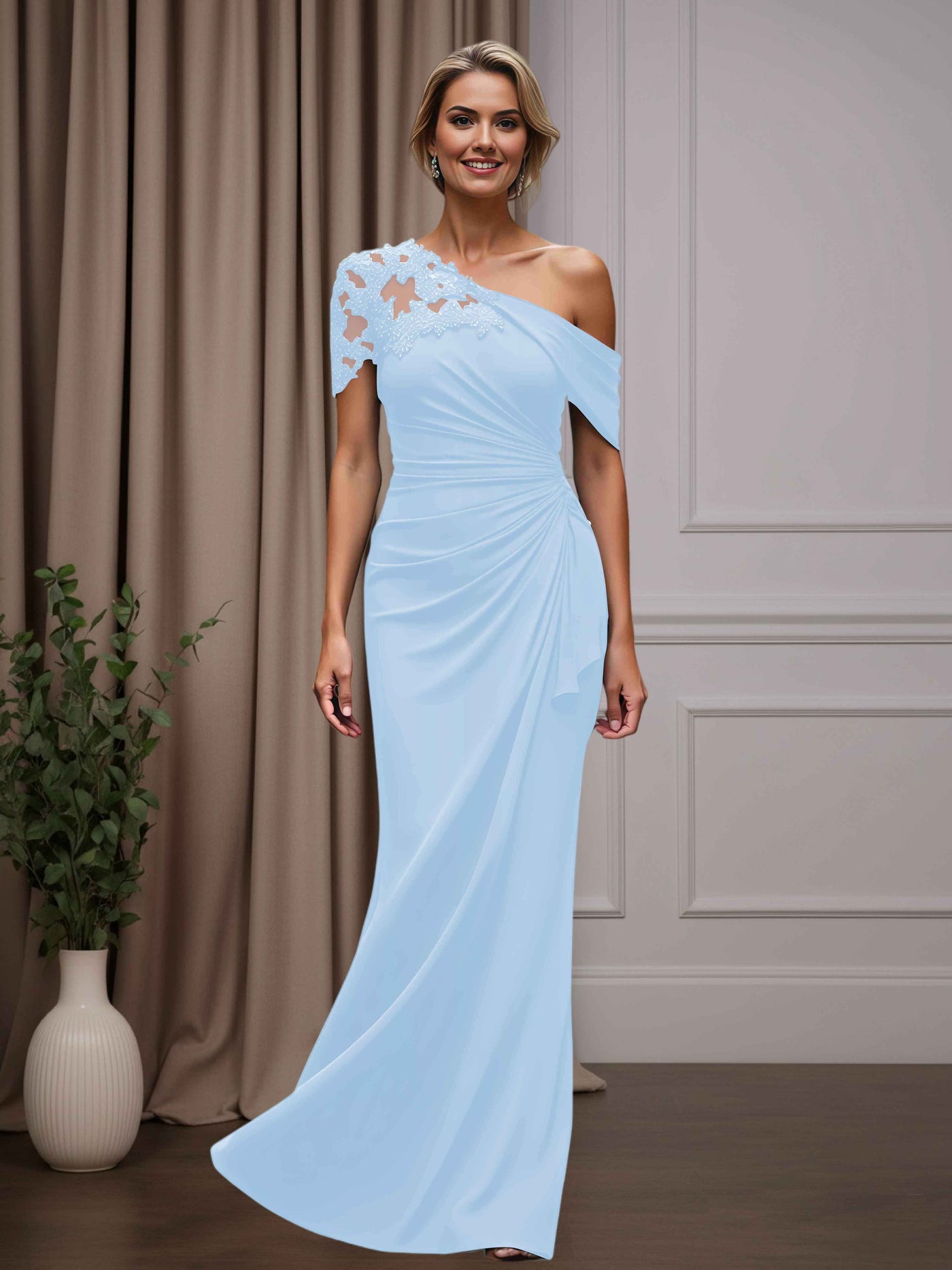 One-Shoulder Mother-of-the-Bride Dress