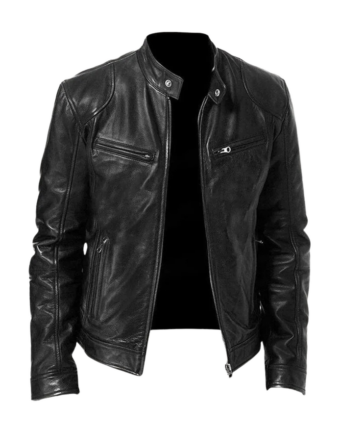 Men's Classic Leather Biker Jacket Tailored Fit