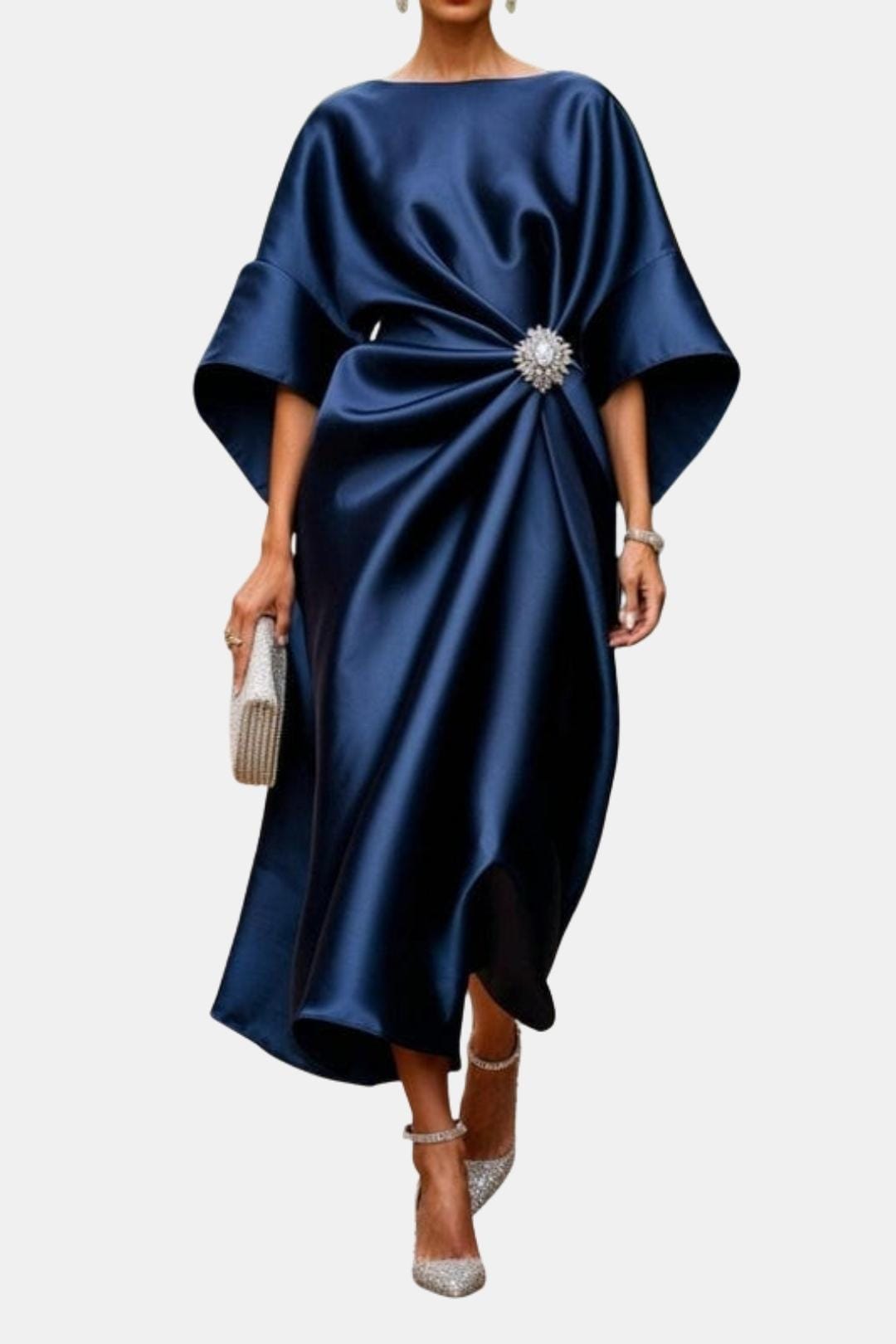 Wide-Sleeve Satin Maxi Dress