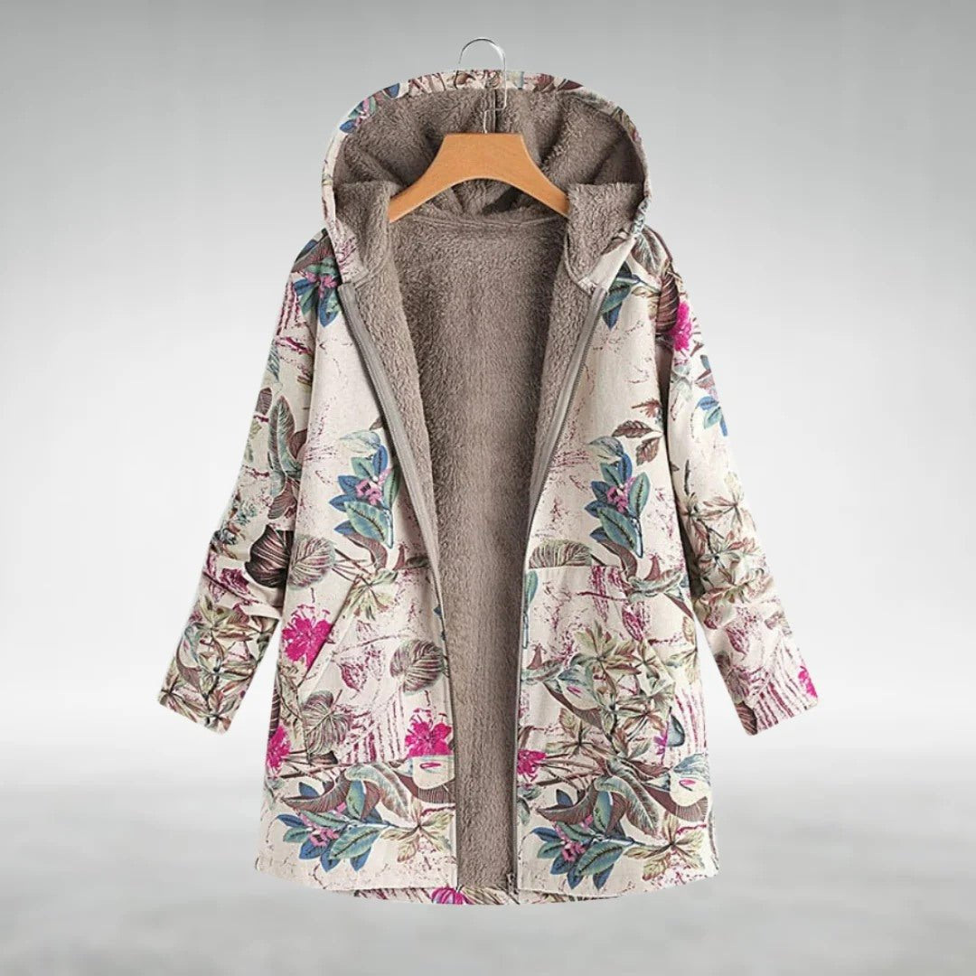 Women's Floral Print Brushed Fleece Hooded Jacket