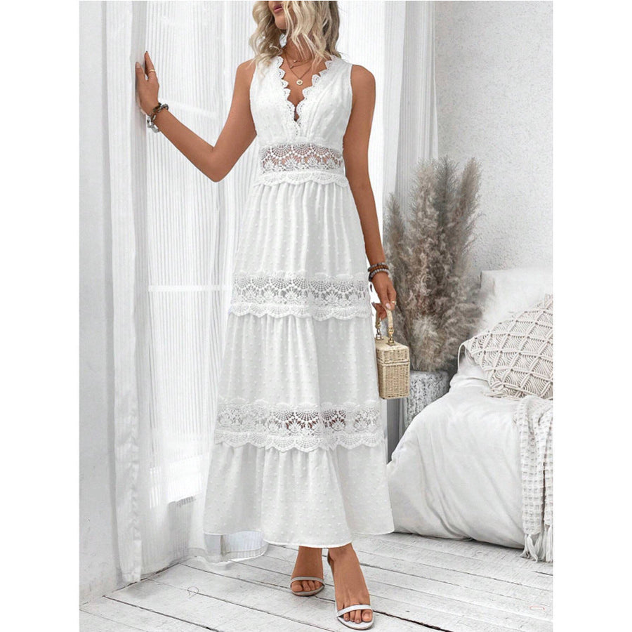 V-Neck Lace Maxi Dress