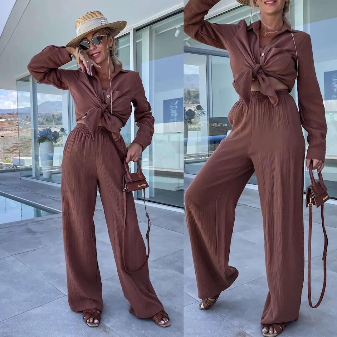 Crinkle Shirt and Straight Trouser Set