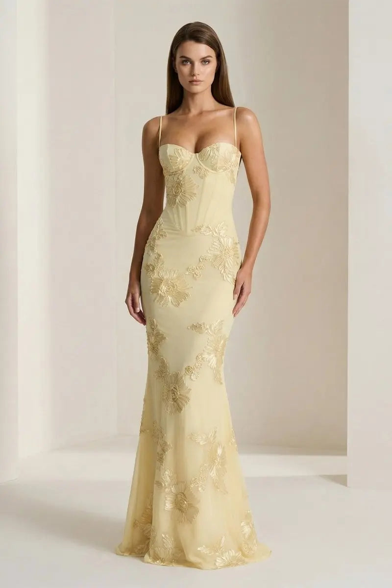 Floral Embroidered Prom Maxi Dress
