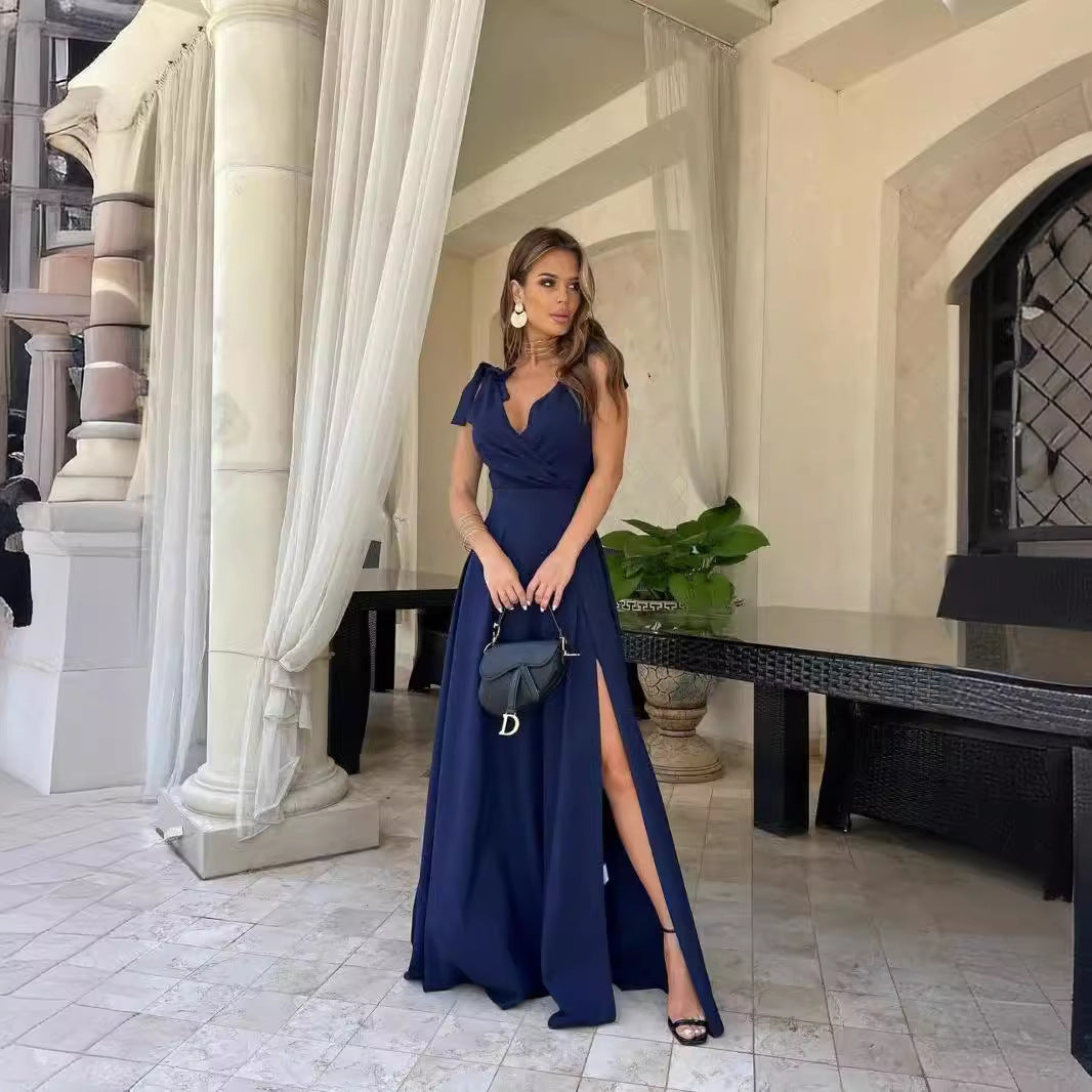 One-Shoulder Pleated Maxi Dress