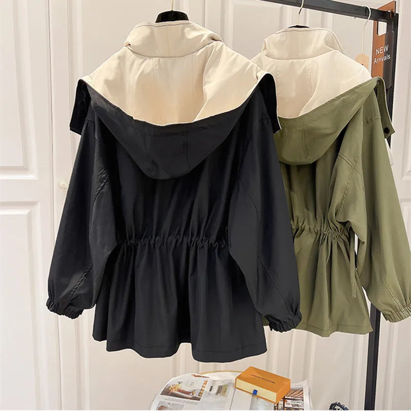 Claire | Trench Coat with Hood and Drawstring Waist