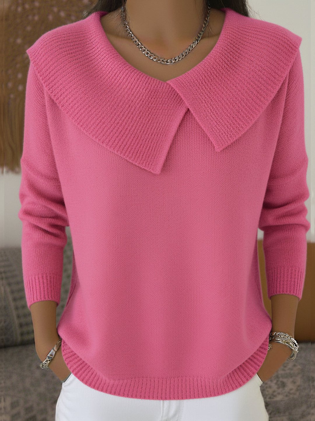 Women's Warm Knit Soft Collar Sweater Tailored Fit