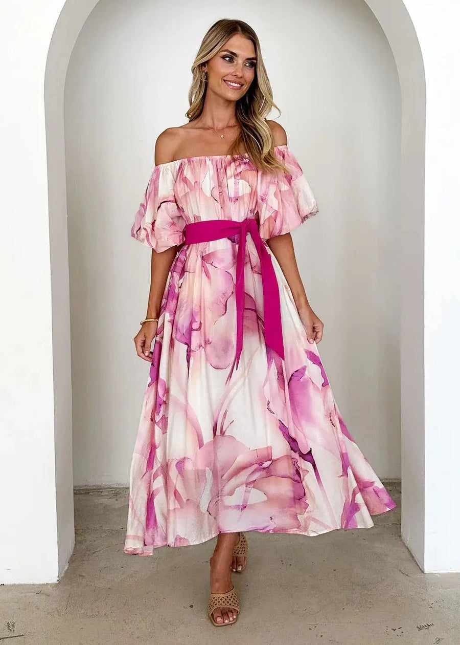 Floral Ruffle-Sleeve Summer Maxi Dress