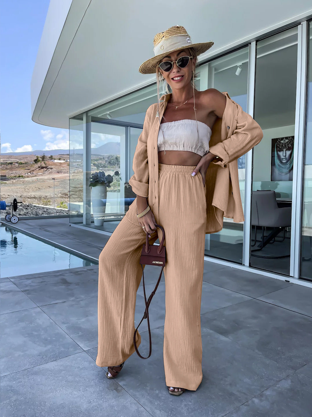 Crinkle Shirt and Straight Trouser Set
