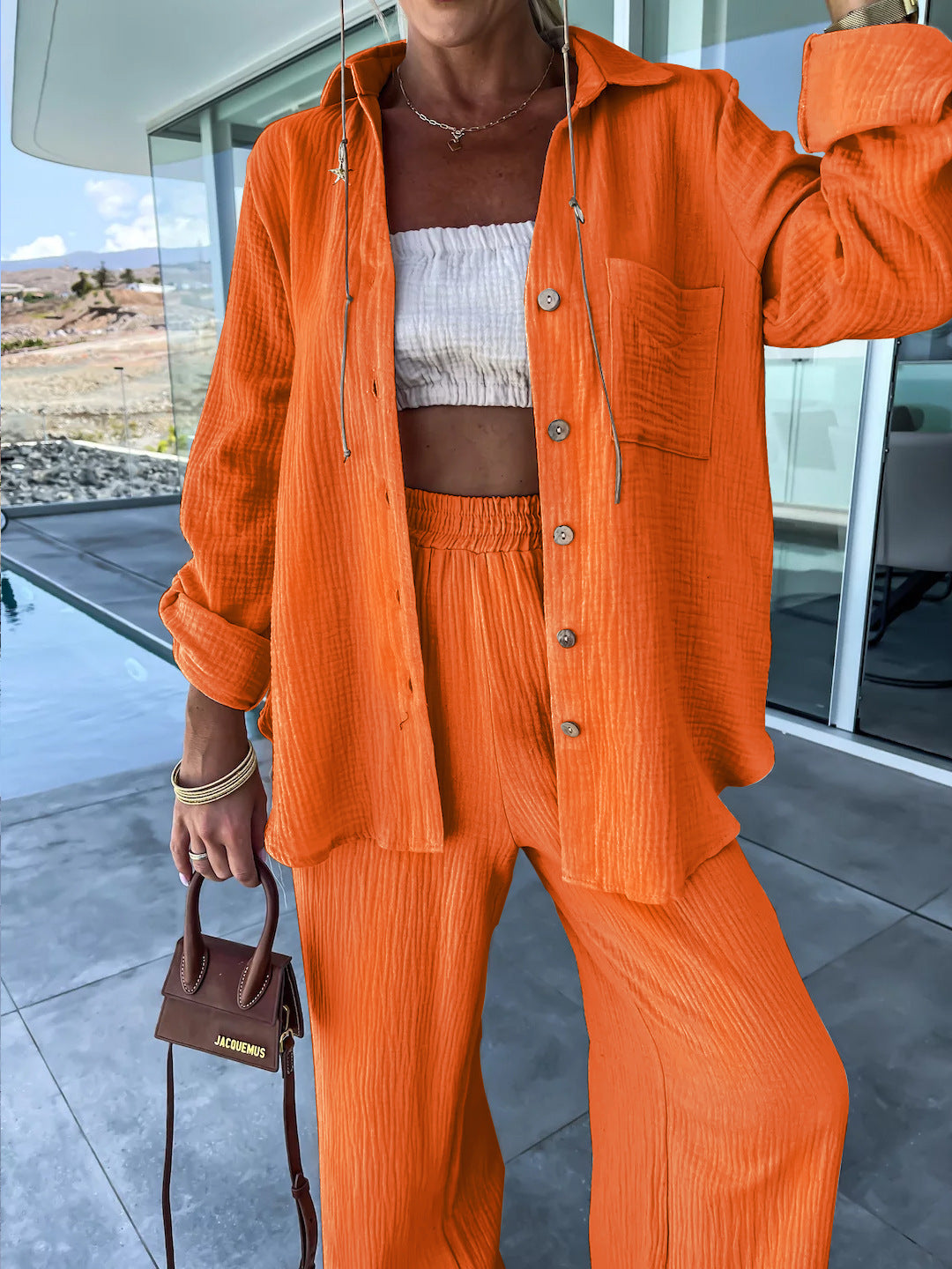 Crinkle Shirt and Straight Trouser Set