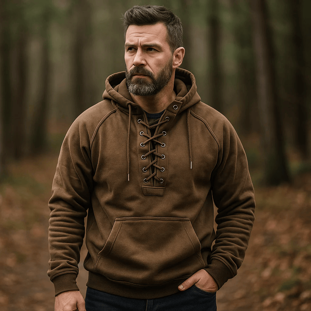Men's Heavyweight Cotton Fleece Lace Up Hoodie Regular Fit