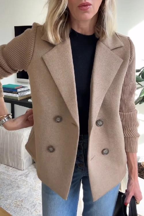 Women's Patchwork Sleeve Button Casual Coat Relaxed Fit