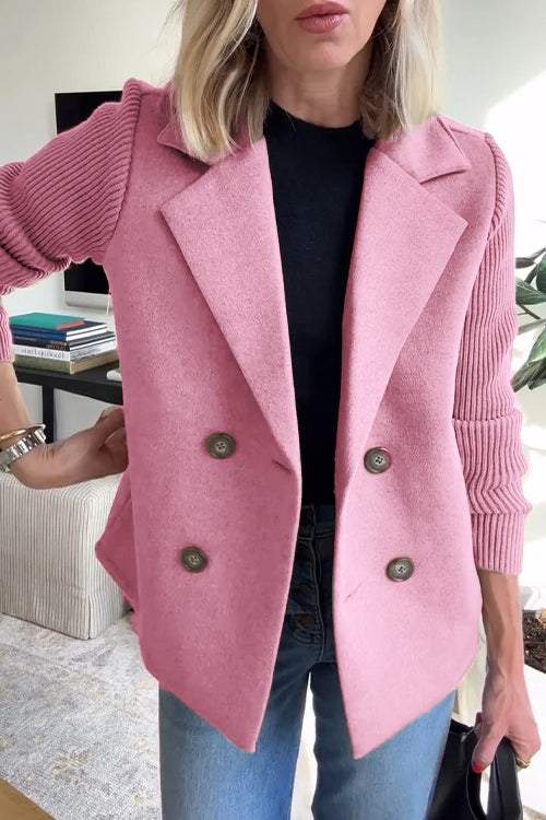 Women's Patchwork Sleeve Button Casual Coat Relaxed Fit
