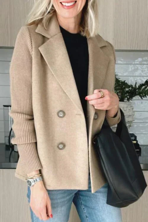 Women's Patchwork Sleeve Button Casual Coat Relaxed Fit
