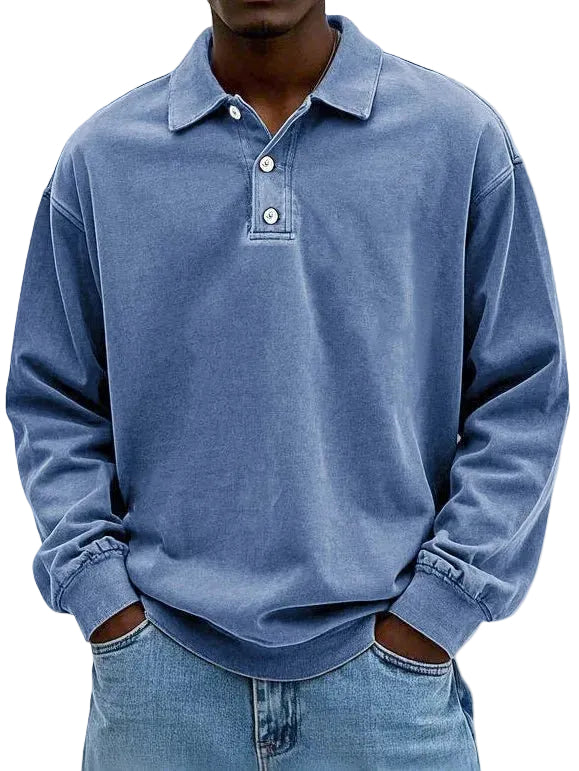 Men's Smart Casual Long Sleeve Polo Shirt Structured Fit