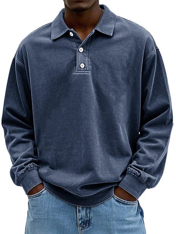 Men's Smart Casual Long Sleeve Polo Shirt Structured Fit