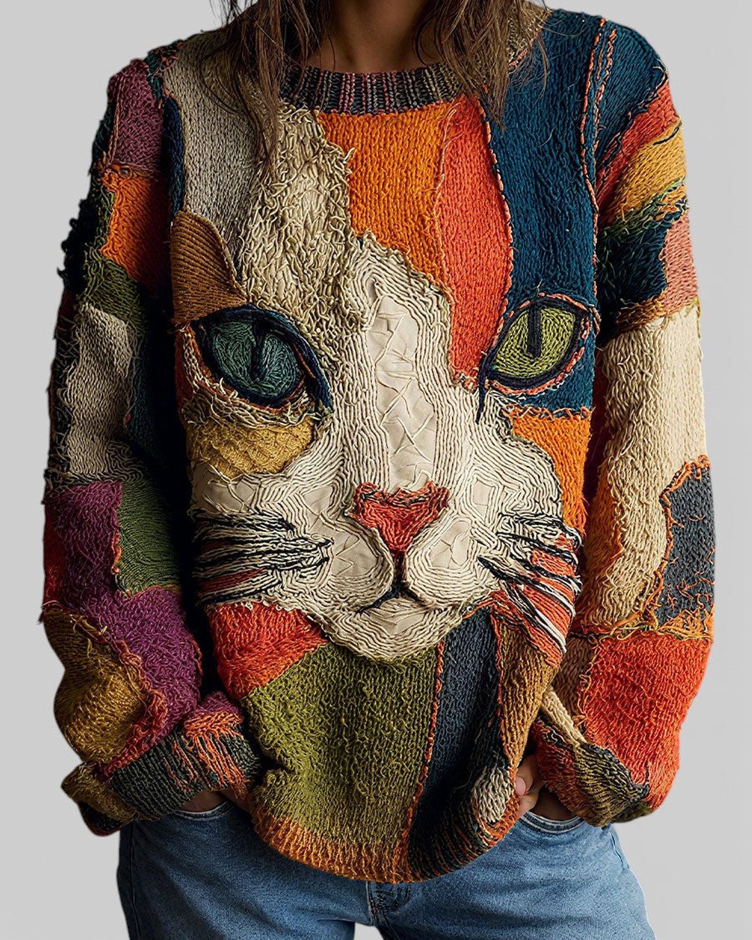 Women's Illustrated Cat Print Statement Top Flattering Fit