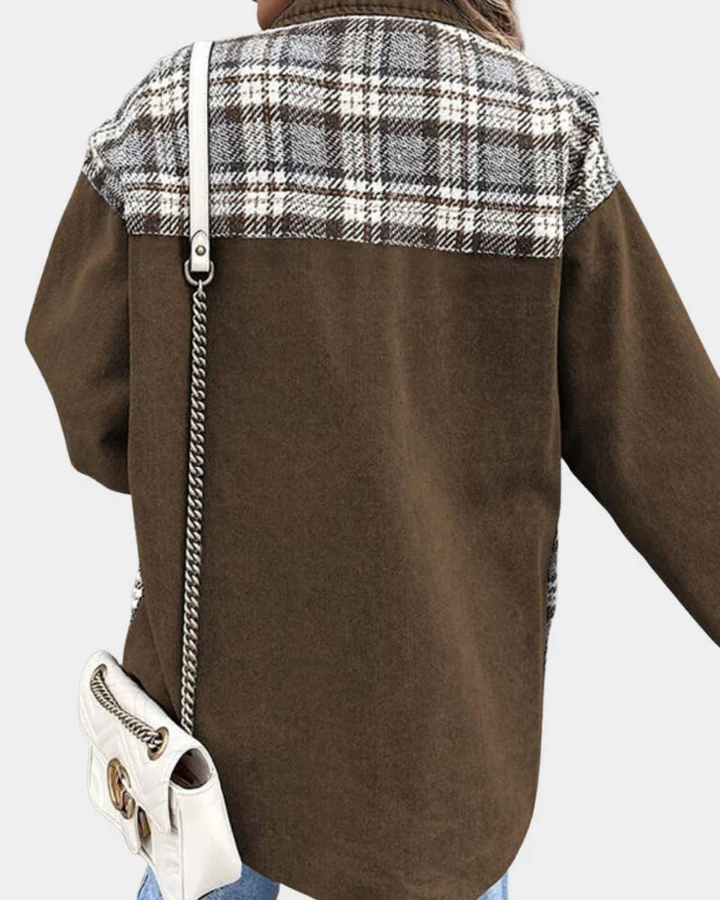 Women's Denim Jacket | Plaid Contrast Long Sleeve