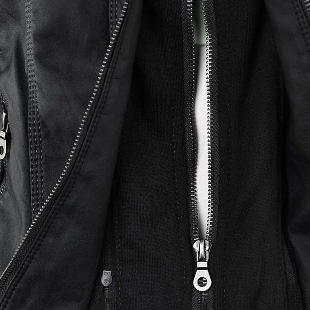 Women's Leather Jacket | Hooded Zip Front Moto