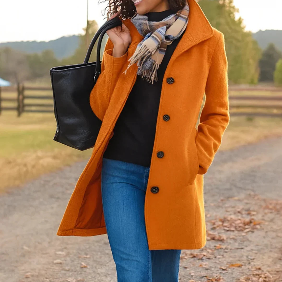 Women's Pea Coat | Wool Blend Button Front Long Sleeve