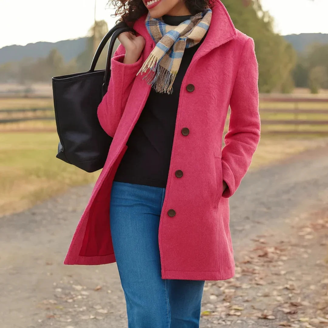 Women's Pea Coat | Wool Blend Button Front Long Sleeve