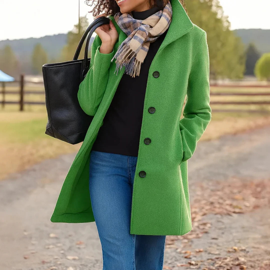 Women's Pea Coat | Wool Blend Button Front Long Sleeve